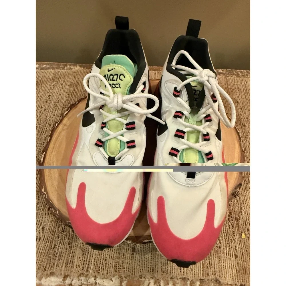 Nike Air Max 270 React Shoes Womens Size 7 White Black‎ Pink Volt CJ0619-101